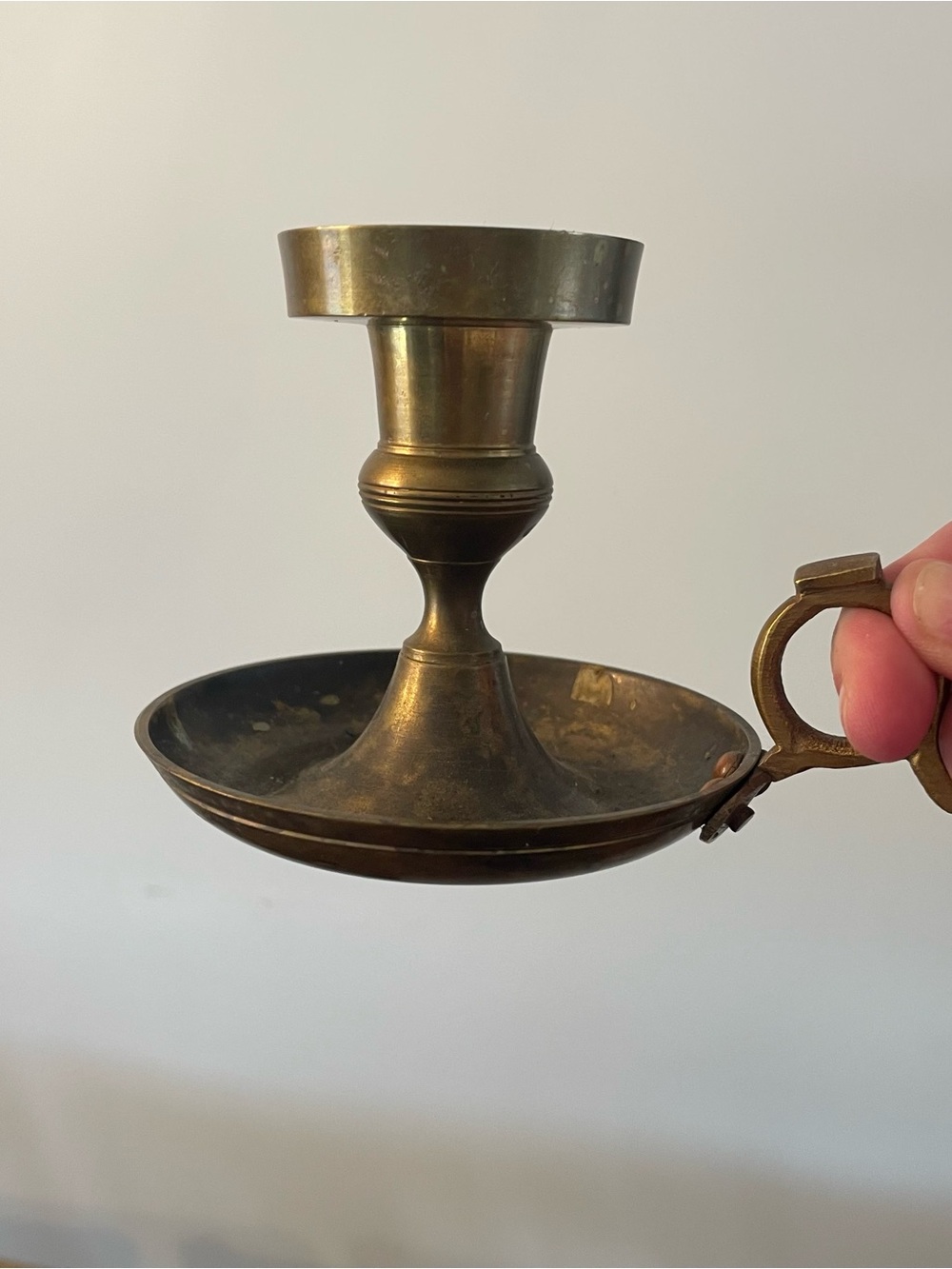 Antique Brass Chamberstick Candle Holder - Solid Brass - unbuffed